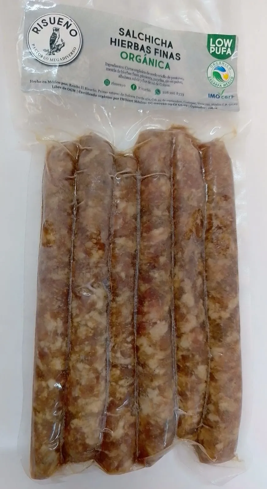 ><><SALCHICHA EL RISUEÑO  A LAS HIERBAS FINAS, paquete 6 piezas><><